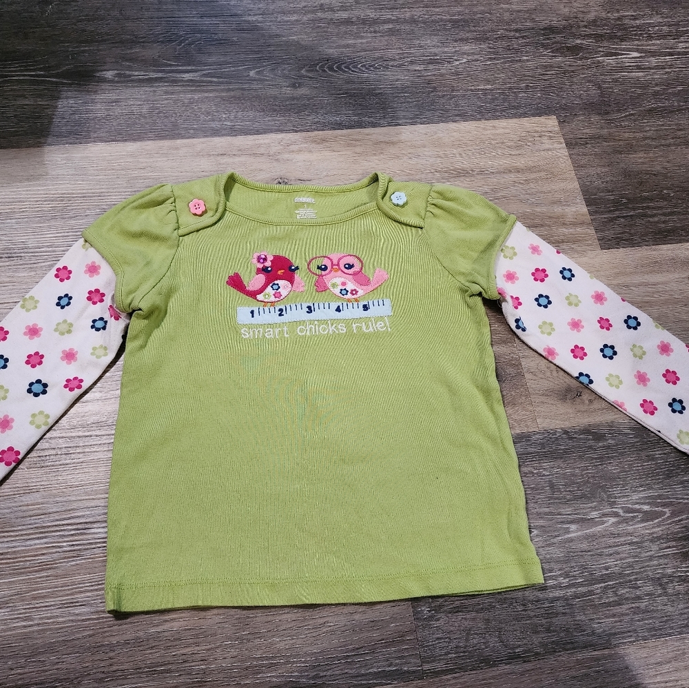 Smart Chicks Rule Gymboree ls tee green with flowers